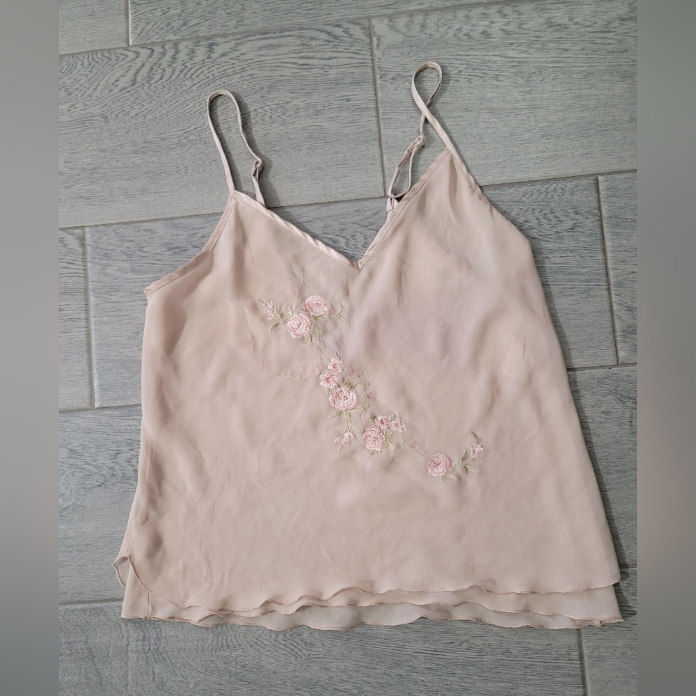 Vintage California Dynasty Embroidered  Flowers Beaded Cami Lingerie Sexy Small